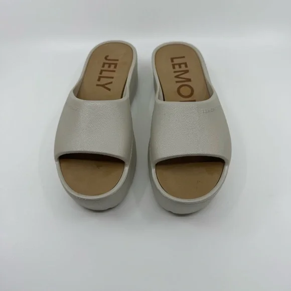 LEMON JELLY Sunny 05 Champagne Silver Platform Slides Sandals SZ 38 US 7.5 - Picture 2 of 8